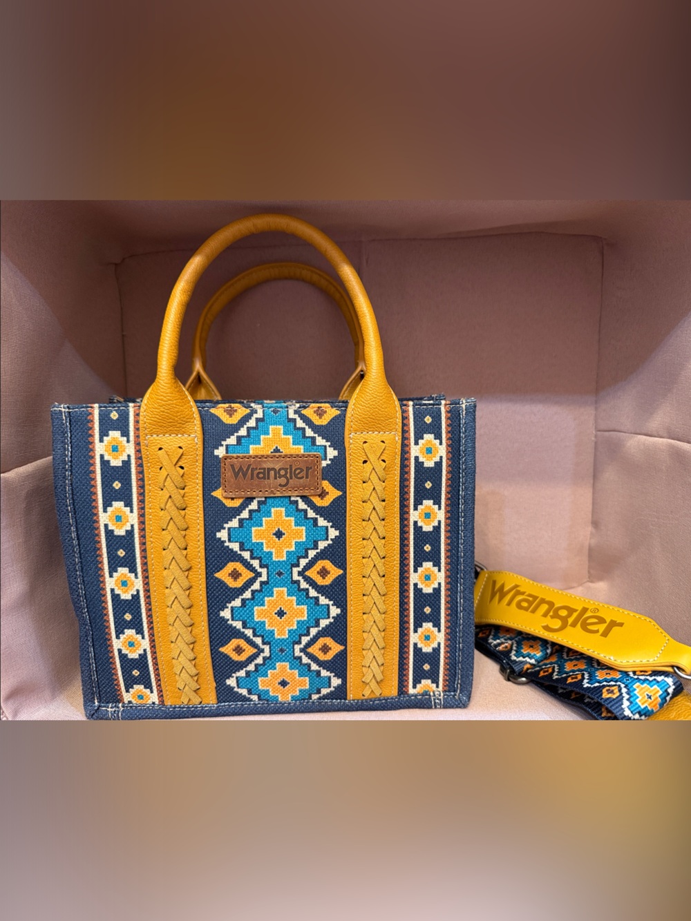 Wrangler Navy and Mustard Geometric Tote